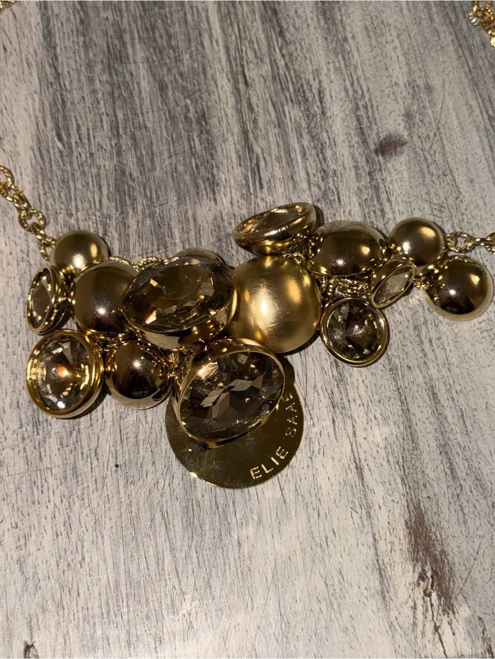 Elie Saab Belt or Necklace Gold and Champagne Crystal Cluster